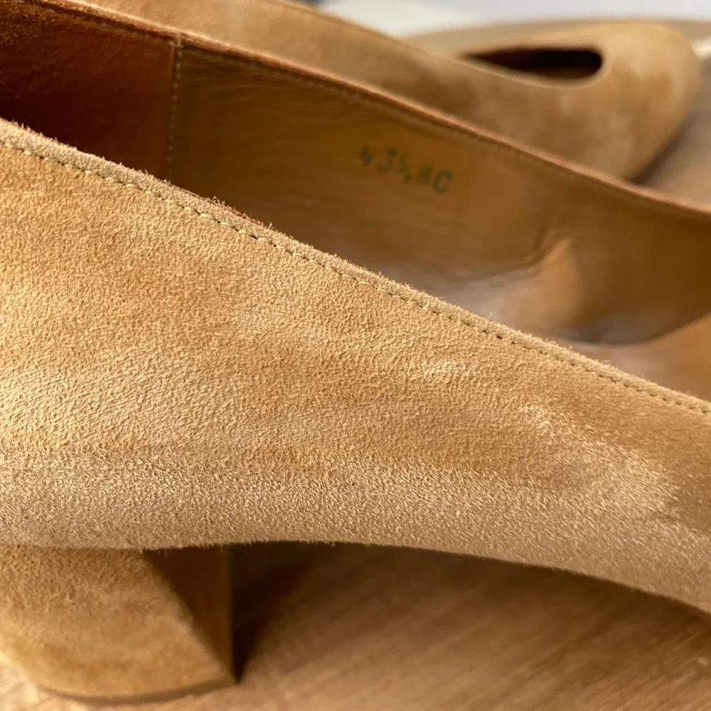 Margaux The Heel Tan Suede Block Heel Pumps Shoes Classic Quiet Luxury Size 11.5